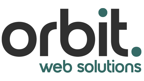 Logo with the word 'orbit' in lowercase, featuring a modern, bold font. The dot on the 'i' and a circular dot after the word 'orbit' are coloured in teal, while the rest of the text is in black.